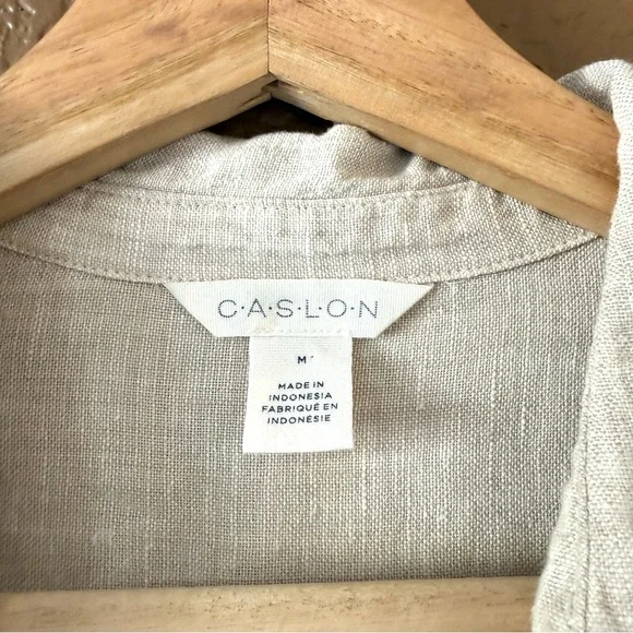 Caslon Linen Duster Long Sleeves Shirt Midi Dress Light Beige Tan Side Slit Sz M - Picture 8 of 11